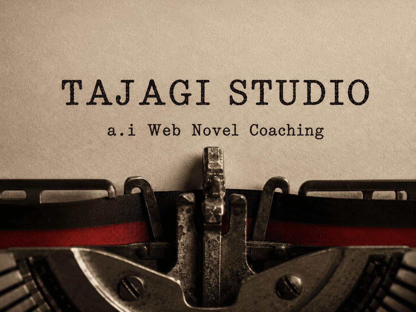 A typewriter typing 'Tajagi Studio · a.i web-novel coach'